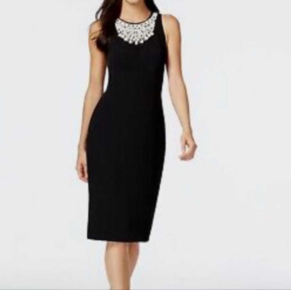 Alfani Black Dress with Pearl Neckline 10
